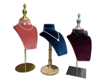 Adjustable Gold Base Coral Color Velvet Necklace Display Jewelry Display Stand Julie