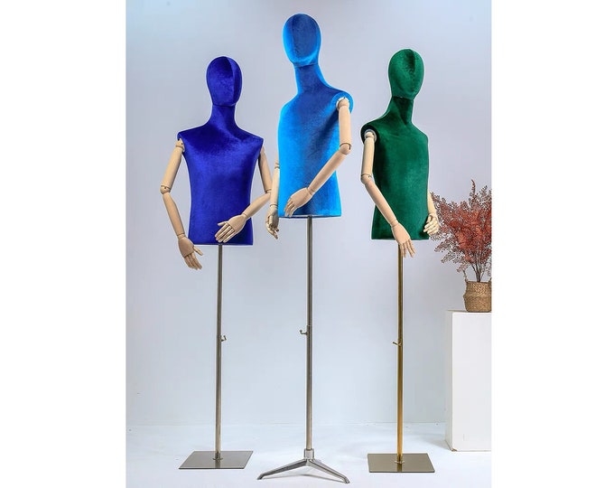 Lilladisplay Adjustable Gold Base Natural Color Wooden Articulated Arms Velvet Male Mannequin Dress Form Daniel