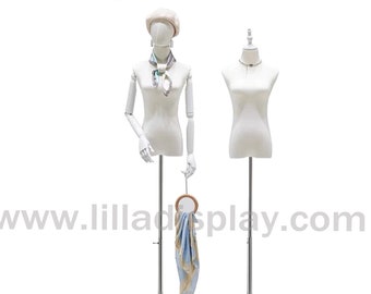 White Velvet White Wooden Articulated Arms Female Mannequin Dress Form Molly