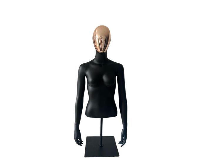 Black Square Base Black Matt Gold Face Shield Female Mannequin Torso FB-1