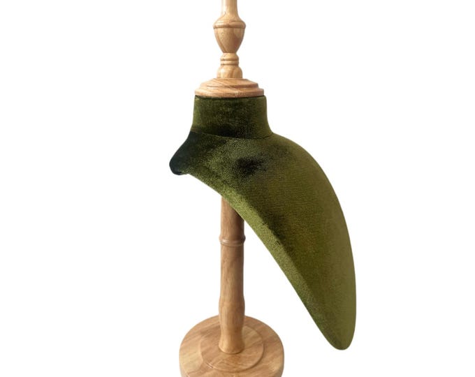 Wooden Base Olive Green Velvet Jewelry Necklace Display Mannequin Neck Stand Josie02