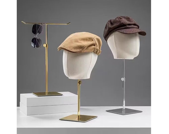 Economy Adjustable Gold Square Base Natural Linen  Head Size 57cm Male Mannequin Head Jack
