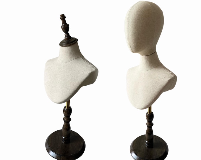 Pinnable Sewing Dark Wooden Base Natural Linen Female Mannequin Bust Stand Daisy