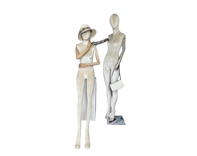 Full Body Beige Color Velvet Female Standing Stylized Mannequin Dress Form Sofia