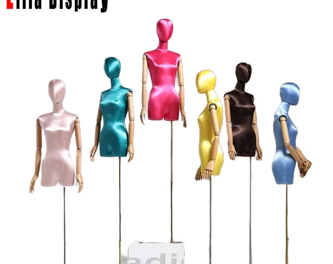lilladisplay adjustable 9 colors silk female dress form with articulated wooden arms Jane