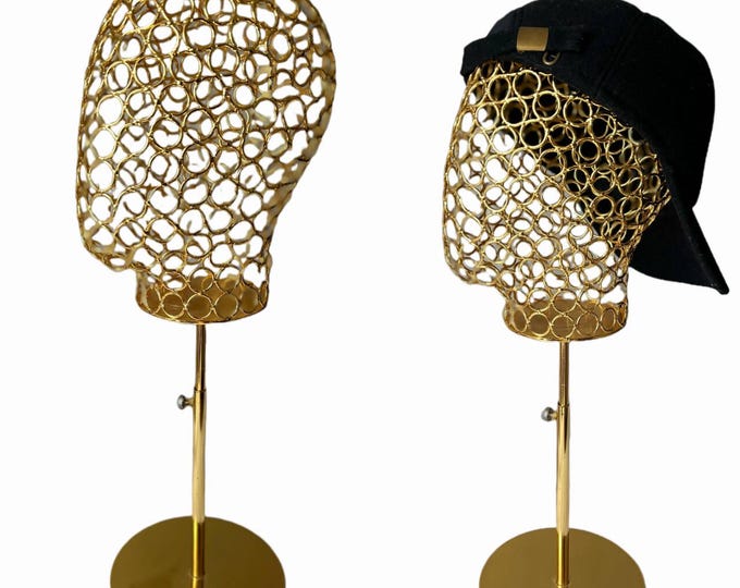 Men Hats Display Wigs Display Gold Adjustable Base Gold Wire Mannequin Head L07