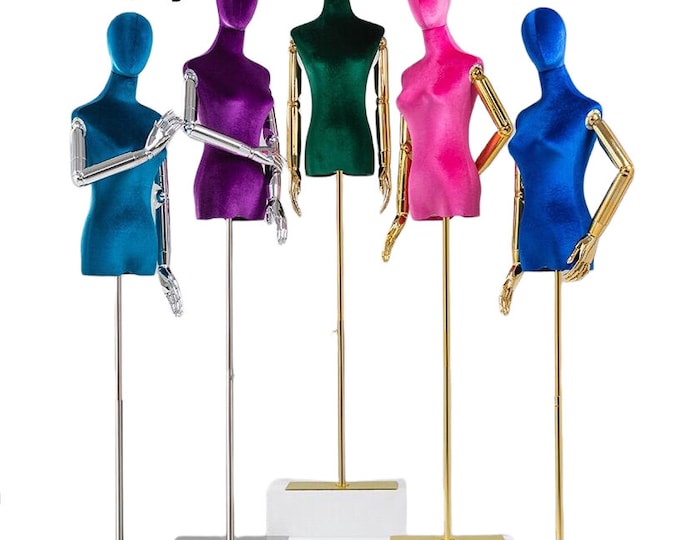 Personalized 99 colors purple color adjustable silver base silver articulated arms female velvet dress form Maryline