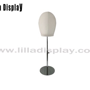 Lilladisplay adjustable height silver chrome base offwhite canvas man mannequin head form MH02