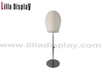 Lilladisplay adjustable height silver chrome base offwhite canvas man mannequin head form MH02