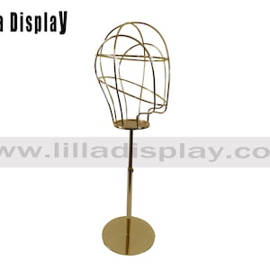 lilladisplay hauteur réglable base en or fil d'or tête de mannequin femme L03 image 1