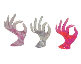 Plexi Transparent Hot Pink Rings Display Jewelry Store Display Mannequin Hand HD04