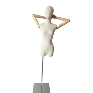 S/M Size Female Clothing Display Articulated Wooden Arms Natural Linen Female Mannequin Dress Form Nova