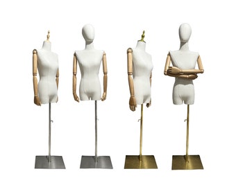 Adjustable Base White Linen Off the Shoulder Female Mannequin Dress Form Ophelia