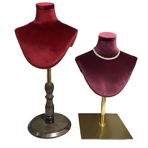 Jewelry Display Scarf Display Adjustable Antique Wooden Base  Dark Red Velvet Female Mannequin Bust Stand Jessica