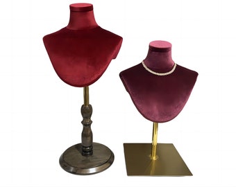 Jewelry Display Scarf Display Adjustable Antique Wooden Base  Dark Red Velvet Female Mannequin Bust Stand Jessica