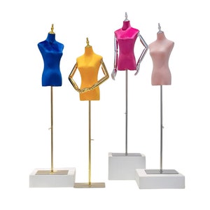 Adjustable Gold Square Base Velvet Female Mannequin Dress Form Torso Ann