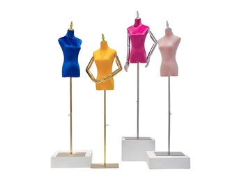 Adjustable Gold Square Base Velvet Female Mannequin Dress Form Torso Ann