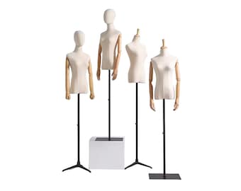 Adjustable Black Tripod Base Natural Linen Female Mannequin Dress Form Mary