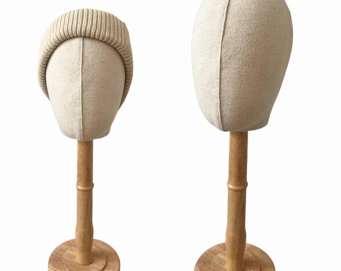 52cm Tall Natural Wooden Base Natural Linen Female Mannequin Head ND01