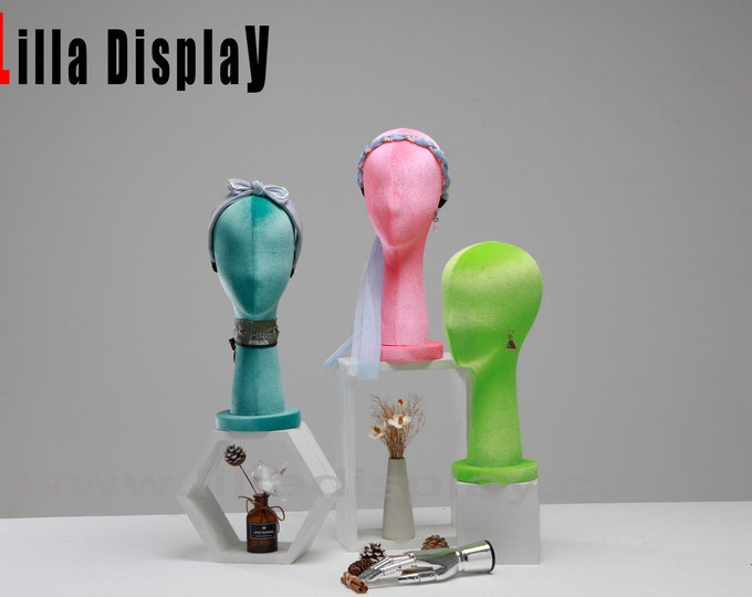 Personalized 99 colors colored 35cm Tall Velvet Female Mannequin Head Julia