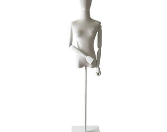 White Velvet Female Mannequin Dress Form: Adjustable Display Stand