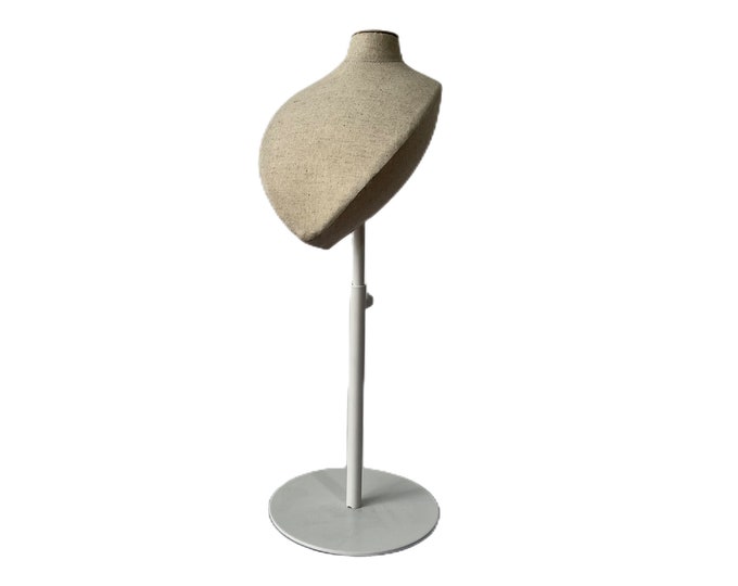 Adjustable White Base Natural Linen Necklace Display Mannequin Neck Bust Stand Nora