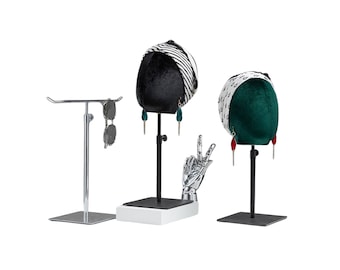 Adjustable Black Square Base Personalized 99 Colors Velvet Female Mannequin Head Belle