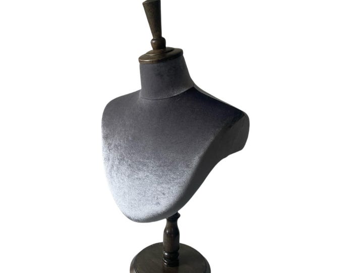 Menwear Shop Visual Merchandising Dark Wooden Base Gray Velvet Male Mannequin Bust Stand Jonathan