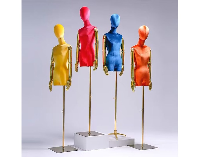 Personalized 99 colors velvet gold square base gold flexible arms female dress form with leg forms Mattina