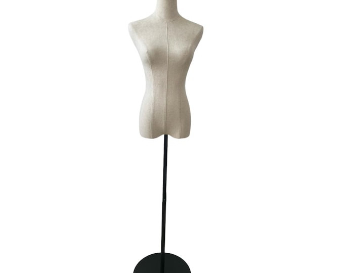 Adjustable Black Round Base Black Wooden Cap Linen Female Mannequin Dress Form Dea