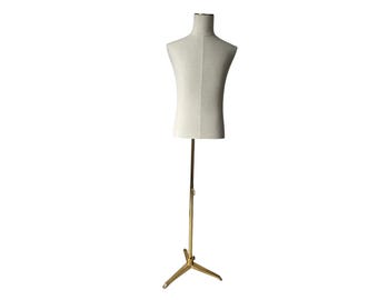 Adjustable Gold Base Natural Linen No Arms Male Mannequin Dress Form Marco