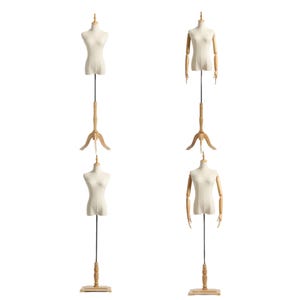 White Linen Female Mannequin Dress Form with Wooden Base