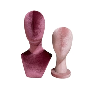Exibição de perucas de costura pináveis, exibição de turbante, loja de varejo, visual, veludo rosa escuro, cabeça de manequim feminino, RobinD