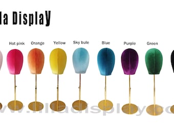 Personalized 99 colors economy adjustable gold base colored velvet female mannequin head Jessy