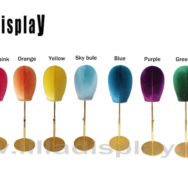 Personalized 99 colors economy adjustable gold base colored velvet female mannequin head Jessy