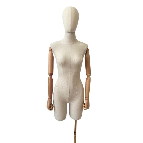 linen mannequin dress form Adult Female Dress Form White Linen Mannequin with Black Base Adjustable  Height