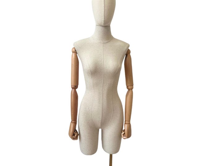 109CM Tall 3/4 Linen Female Mannequin Torso with Natural Wooden Arms Giesel