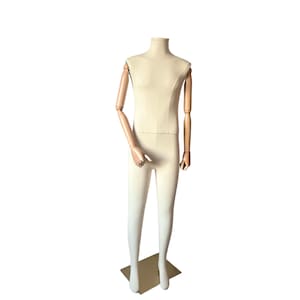Full Body Natural Linen Dark Wooden Articulated Arms Male Mannequin Dress Form Hudson