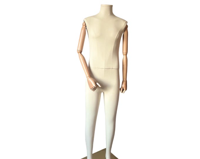 Full Body Natural Linen Dark Wooden Articulated Arms Male Mannequin Dress Form Hudson