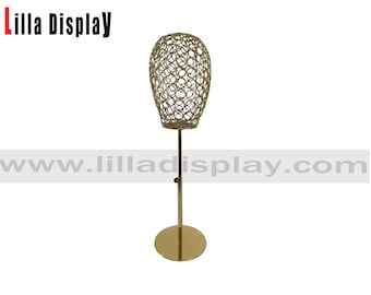 Gold Wire Mannequin Head: Adjustable Height Wig/Hat Display