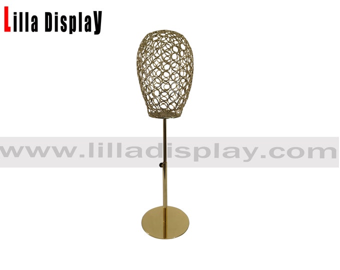 lilladisplay wigs display hats display adjustable height gold base gold wire female mannequin head L02