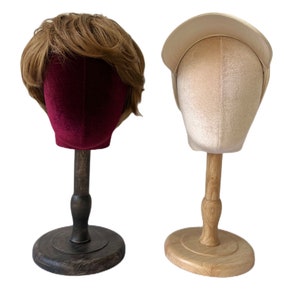 Personalized Colors Wooden Base Light Kakhi Color Velvet Female Mannequin Head Jessy