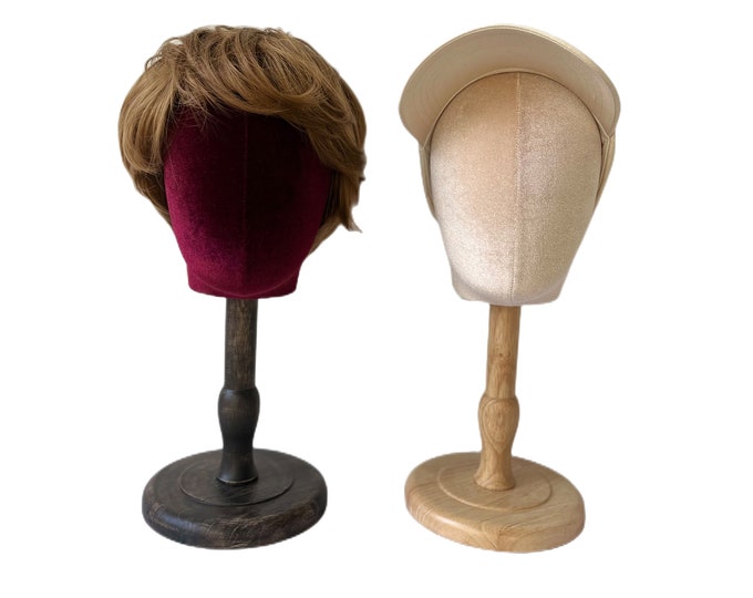 Personalized Colors Wooden Base Light Kakhi Color Velvet Female Mannequin Head Jessy