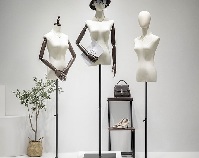Adjustable Blacek Base Antique Wooden Articulated Arms Female Mannequin Dress Form Blake