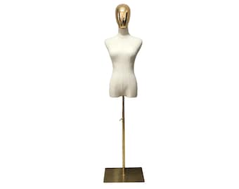 Tête de Mannequin en lin naturel, déco de magasin minimaliste, Base dorée réglable, robe de Mannequin pour femme, forme Chloé