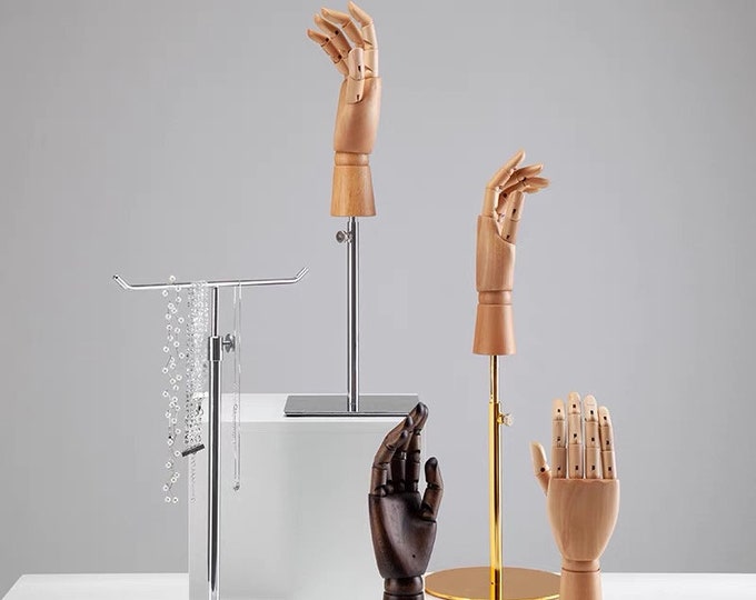 Store Visual Display Adjustable Silver Square Base Wooden Mannequin Display Hands WDH01