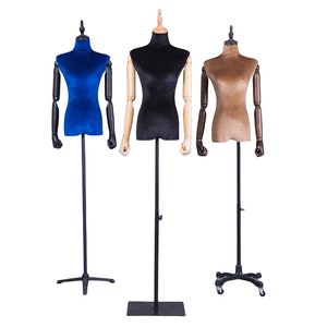 Black Tripod Base Wooden Articulated Arms Velvet Female Mannequin Dress Form Bobo