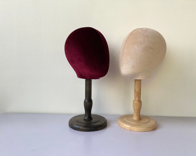 Personalized Colors Wooden Base Light Kakhi Color Velvet Female Mannequin Head Jessy