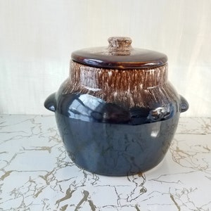 Vintage Kathy Kale Brown Drip Bean Pot, Retro Stoneware Crockery, Double Handled Bean Pot
