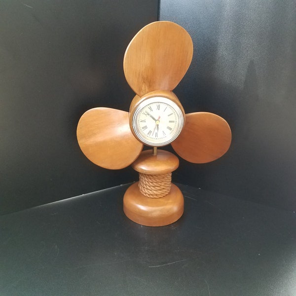 Vintage Wooden Boat Propeller Clock, Nautical Table Clock, Boat Lovers Mantle Clock, Quartz Clock